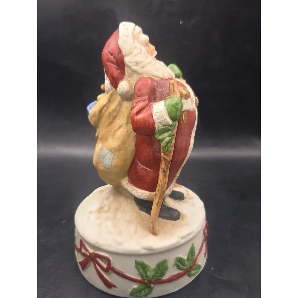 Vintage Enesco Porcelain Santa Claus With Toys Plays White Christmas WORKS